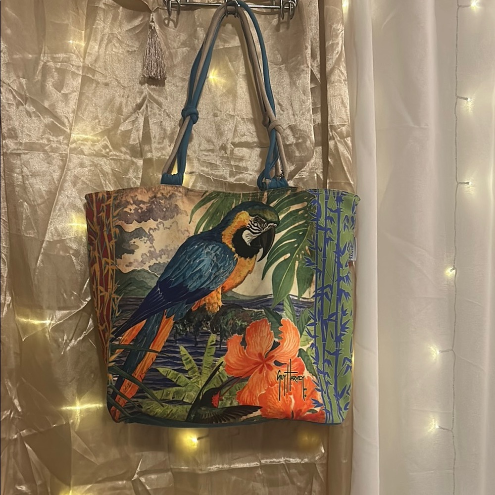 Guy Harvey Blue and Orange Tropical Tote Bag